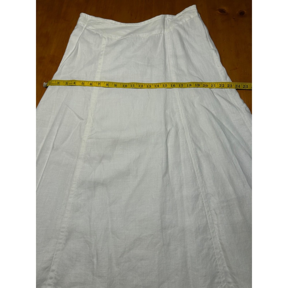 H&M White 100% Linen Lagenlook Midi Skirt Size 14 A-Line Lined Summer Classic - Picture 6 of 16